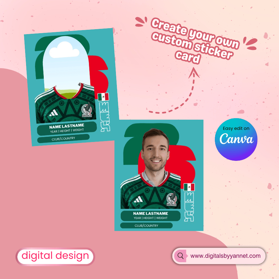 Personalized soccer trading card template designed for youth teams, featuring editable player details and custom photos