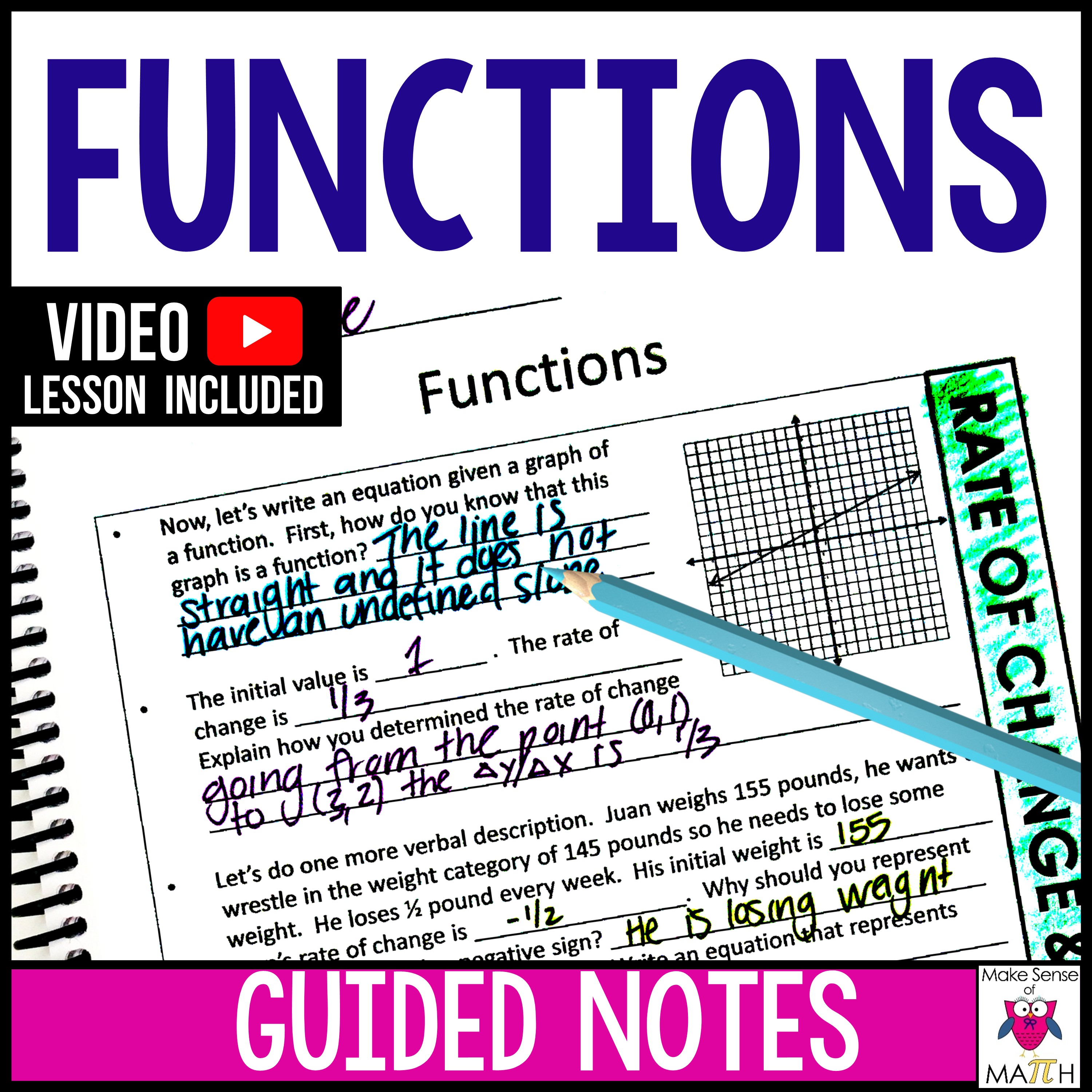 Functions Guided Notes for 8th Grade Math