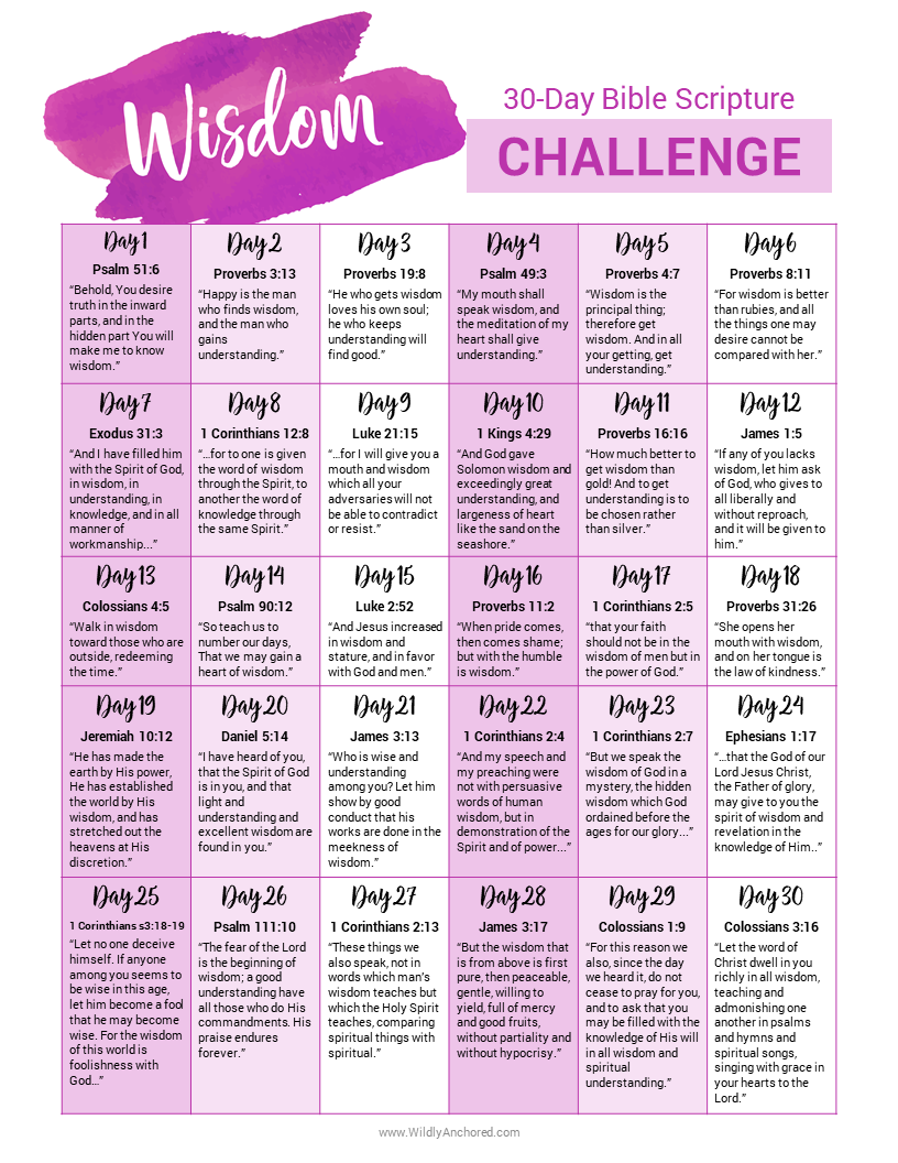 30-Day Wisdom Bible Scripture Challenge (Printable)