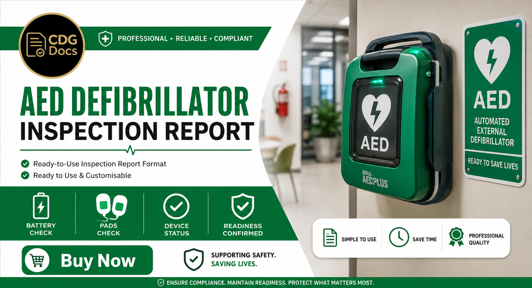 AED Defibrillator Inspection Report Template | Automated External ...