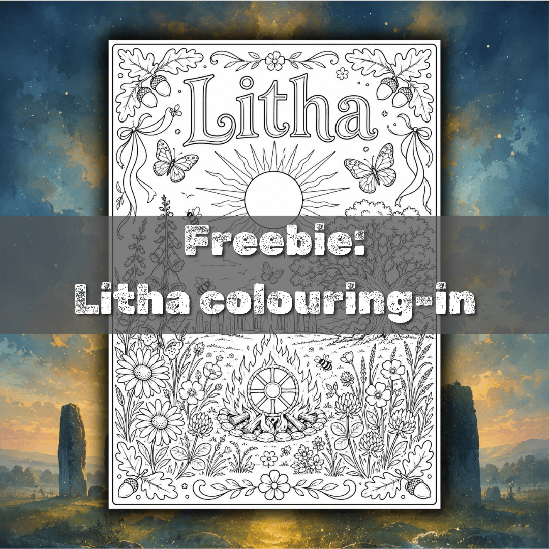 Free printable Litha colouring-in page for the summer solstice.