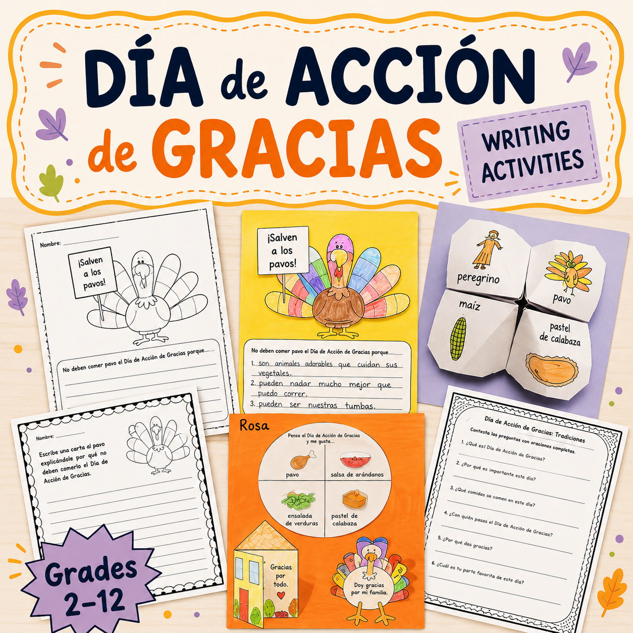 Spanish Thanksgiving Writing Activities | Día de Acción de Gracias