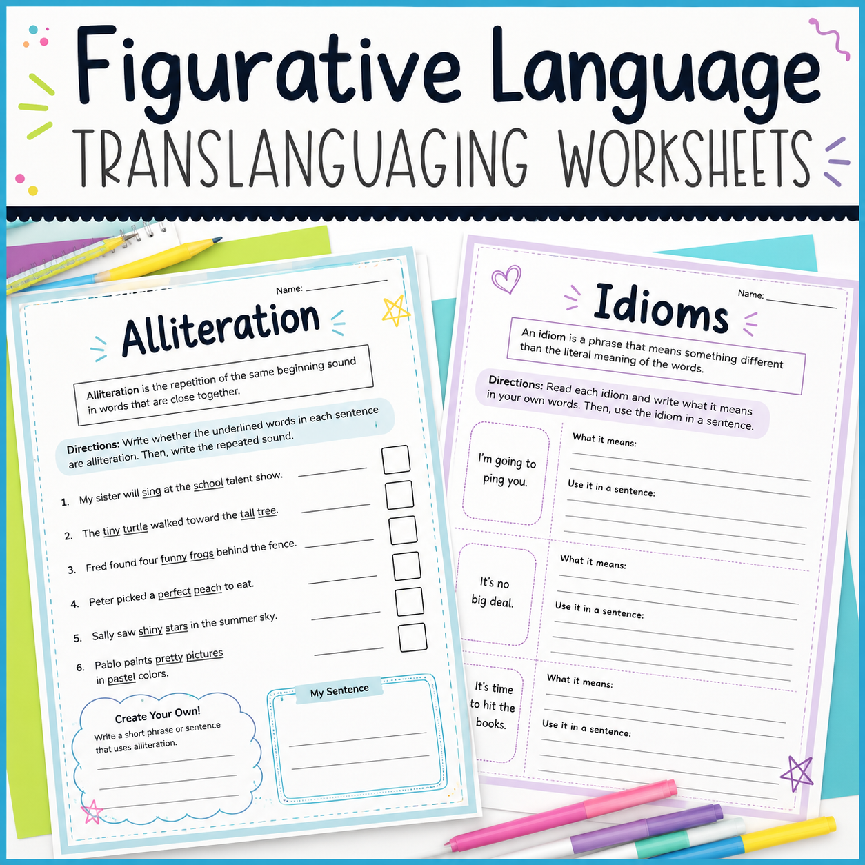 Translanguaging Figurative Language | English & Spanish Activities for ELL Students