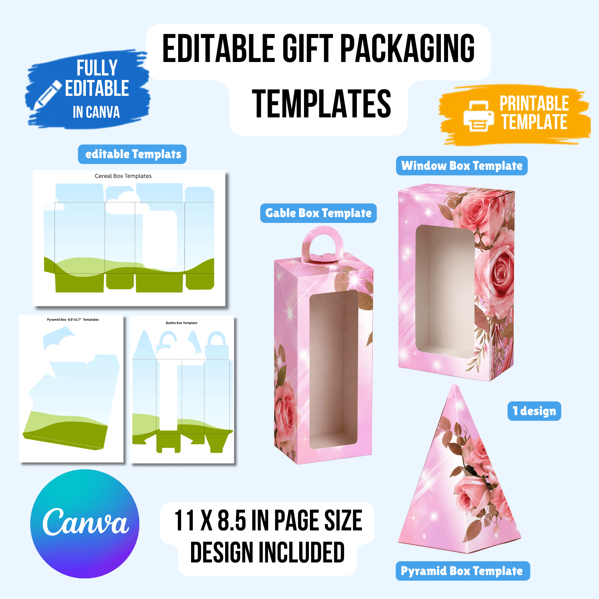 Box Temppates Editable Gift Box Templates Bundle | Canva Packaging Templates | Gable ...