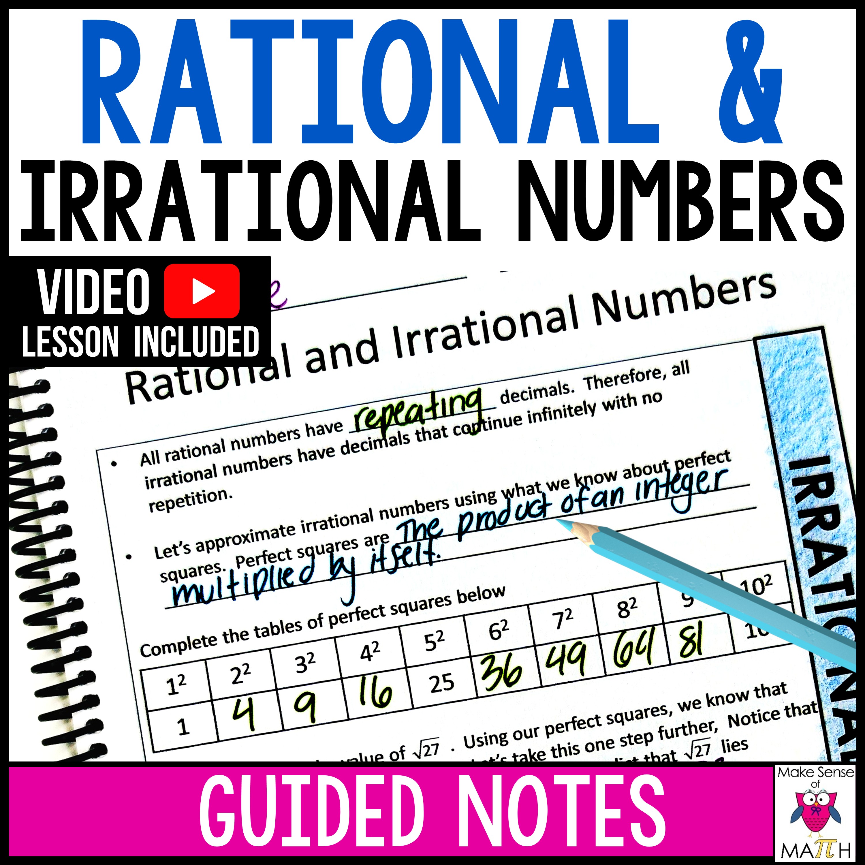 Rational and Irrational Numbers Guided Notes - Real Number System Notes