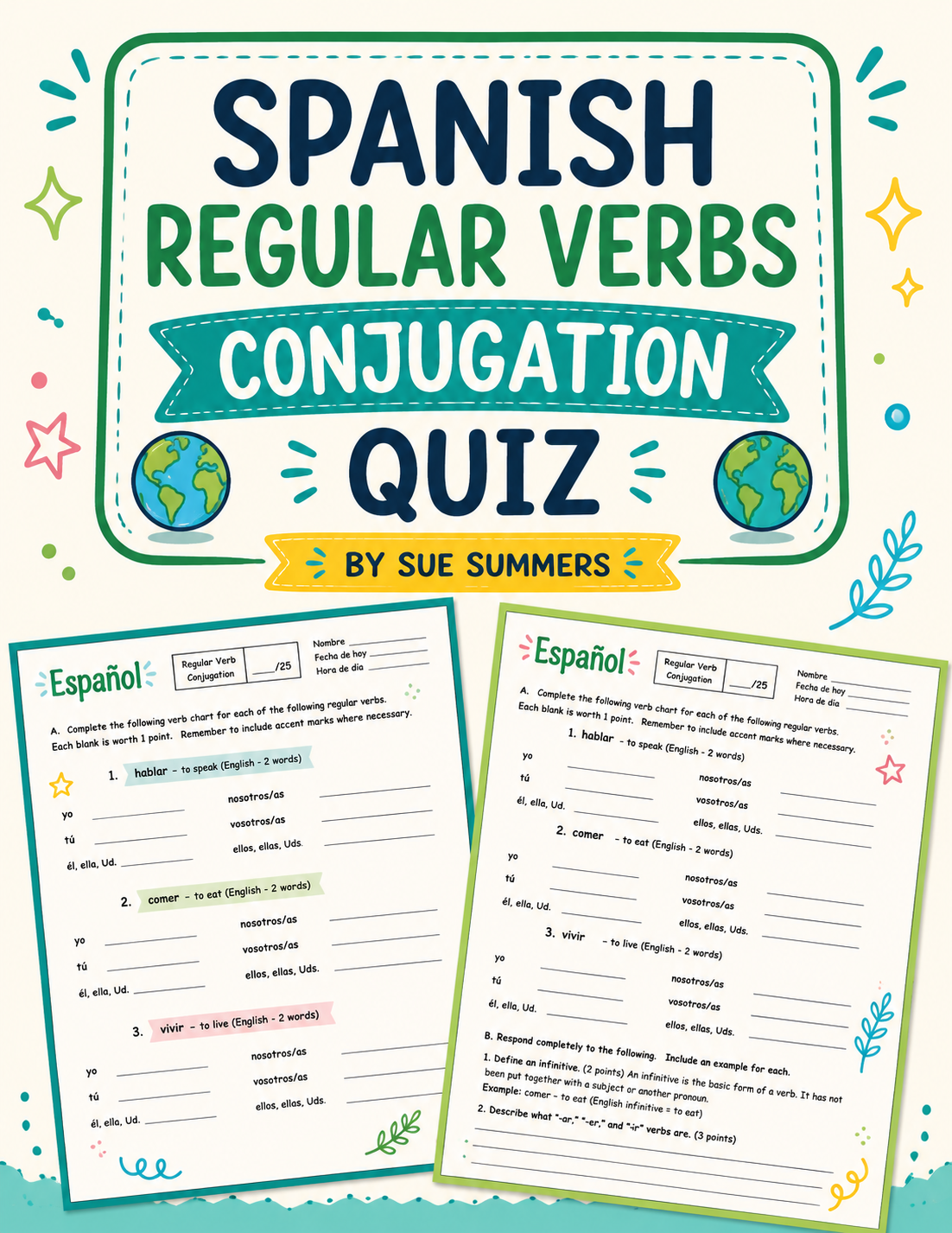 Spanish Present Tense Regular Verbs | Conjugation Quiz & Worksheet