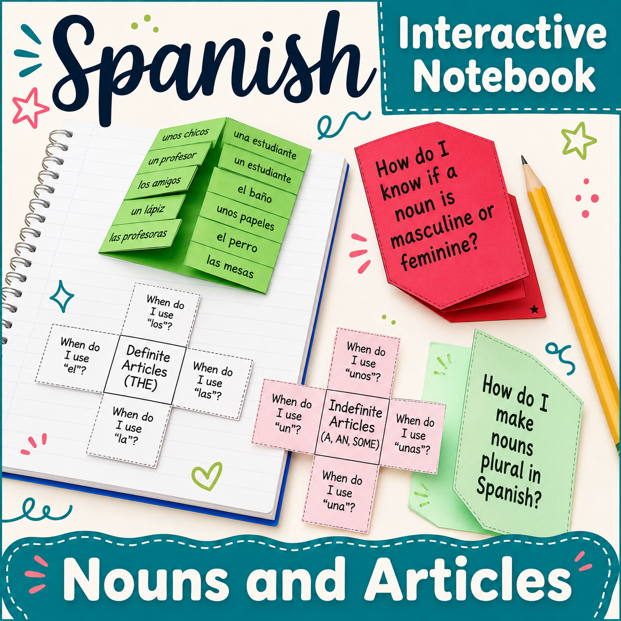 Spanish Nouns, Definite & Indefinite Articles | Interactive Notebook Activities