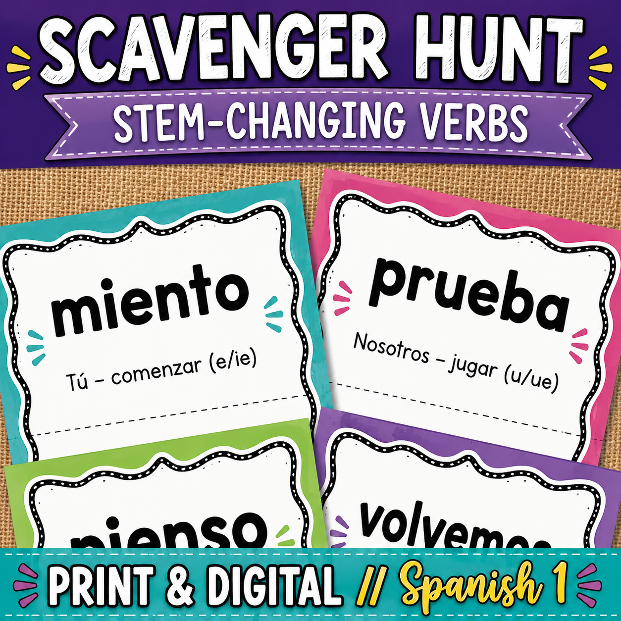 Spanish Stem-Changing Verbs Scavenger Hunt | Present Tense Practice & Review