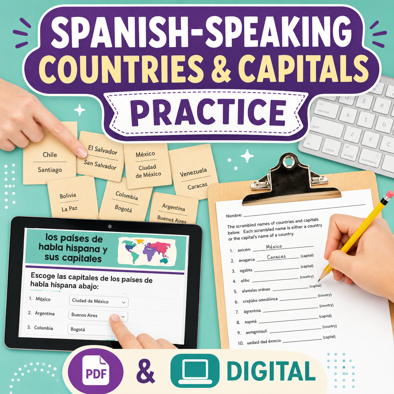 Spanish-Speaking Countries Practice Activities | Puzzles, PDF & Digital Worksheets