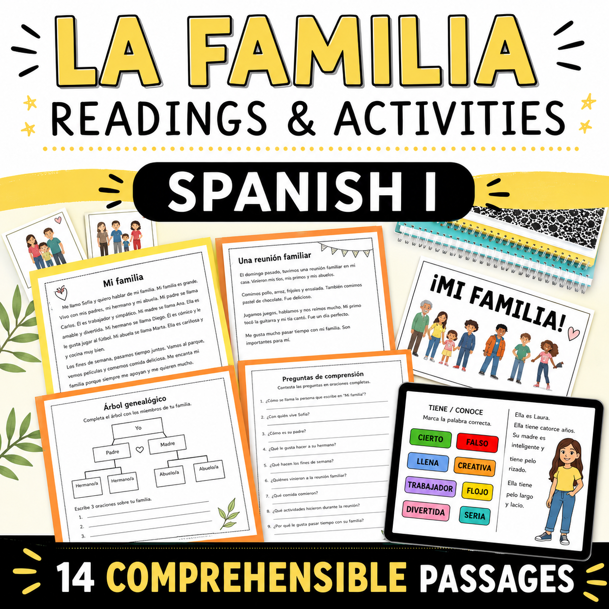 La Familia | Spanish Family Vocabulary Activity & Reading Comprehension Passage