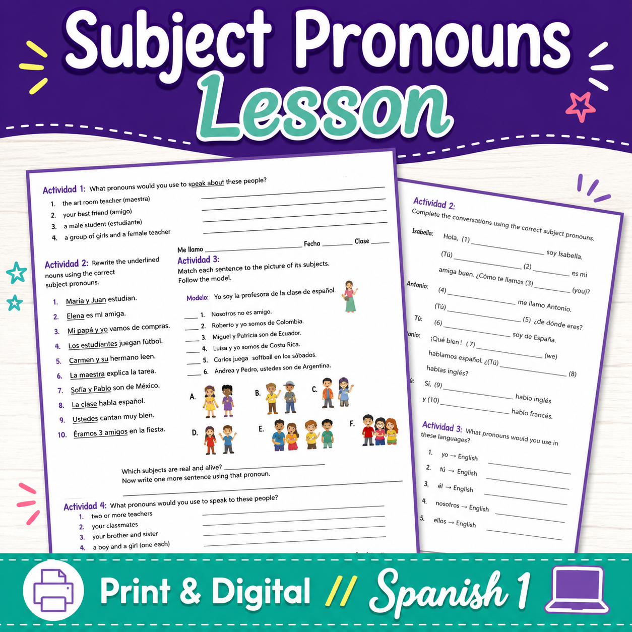 Spanish Subject Pronouns Lesson | Worksheets & Practice Activities