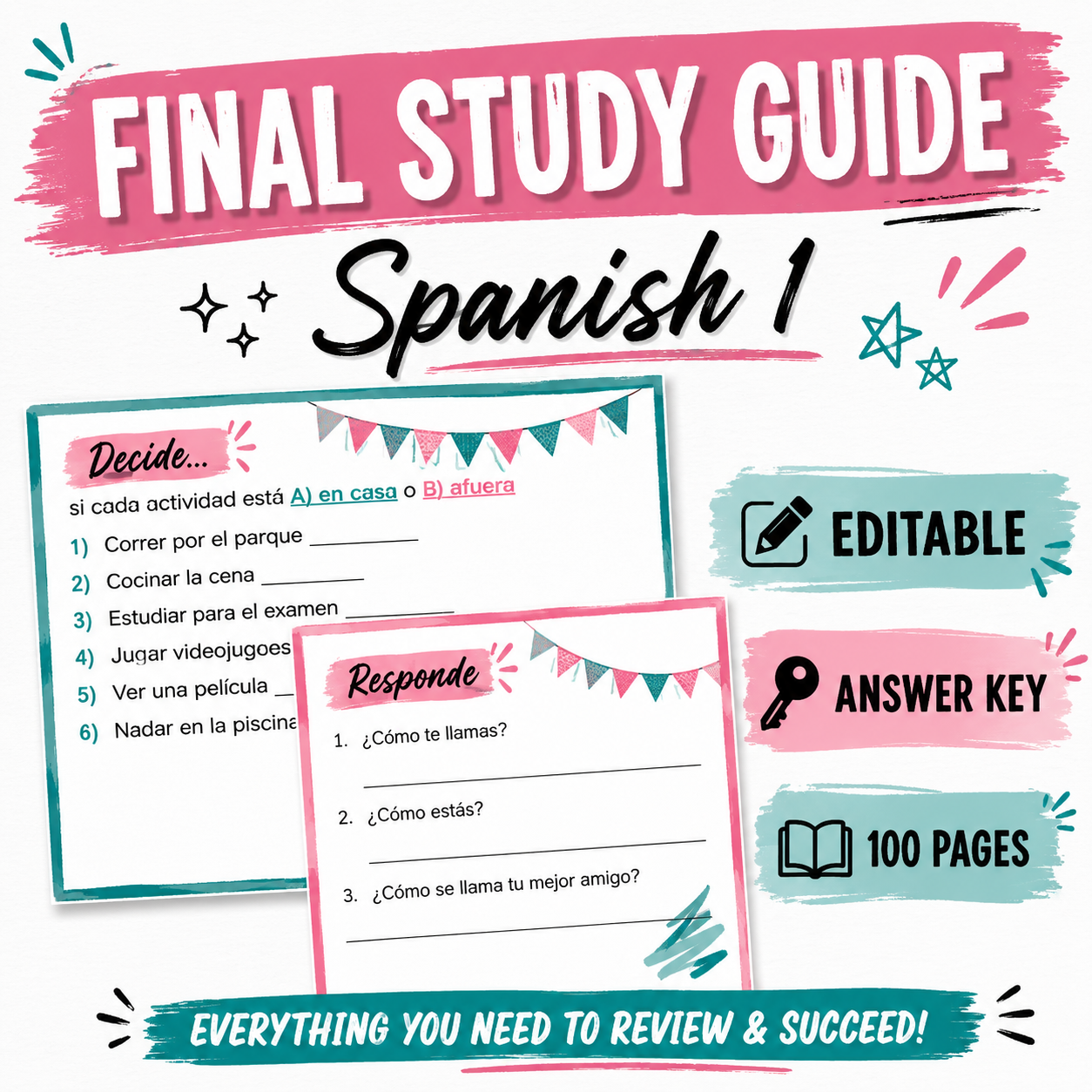 Editable Spanish 1 Final Exam Study Guide | Review Activities & Practice