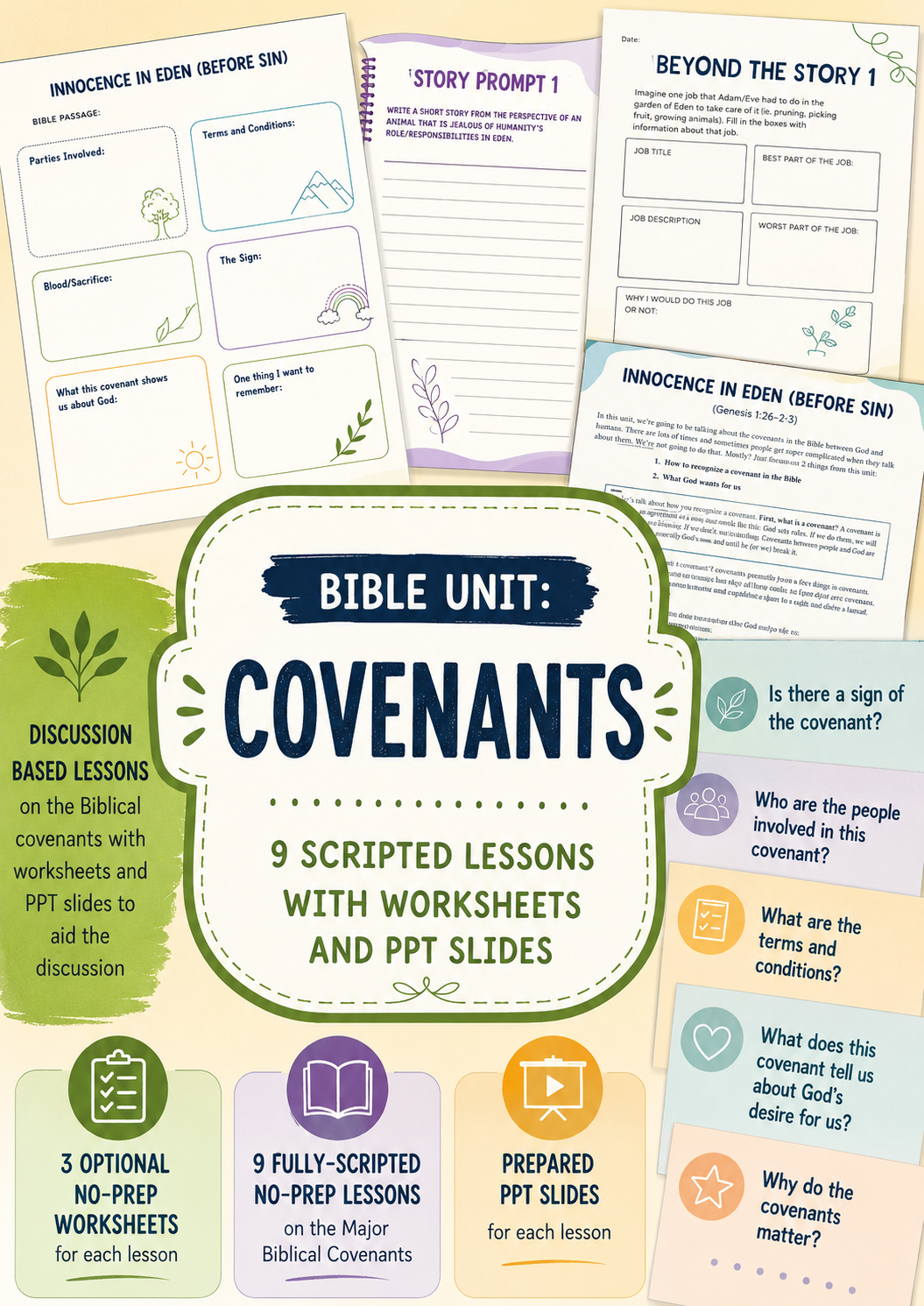 Bible Covenants Unit | 9 Lessons with Worksheets & Activities