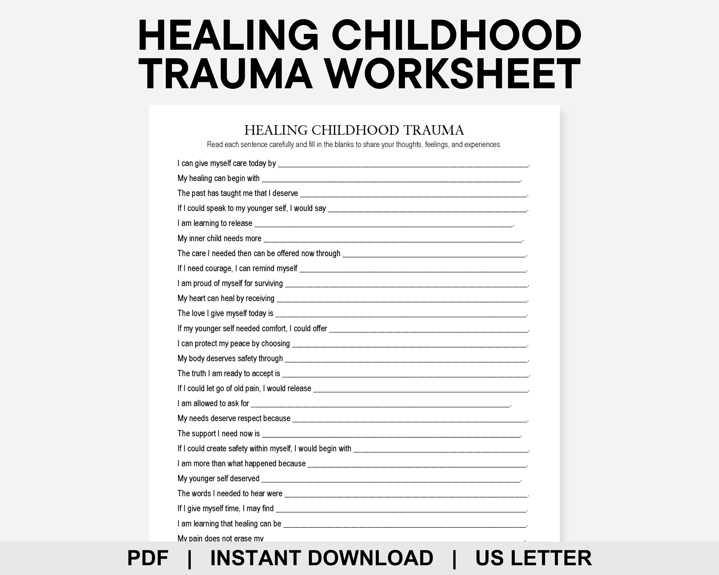 Healing Childhood Trauma Worksheet, Inner Child, Reparenting, Shadow ...