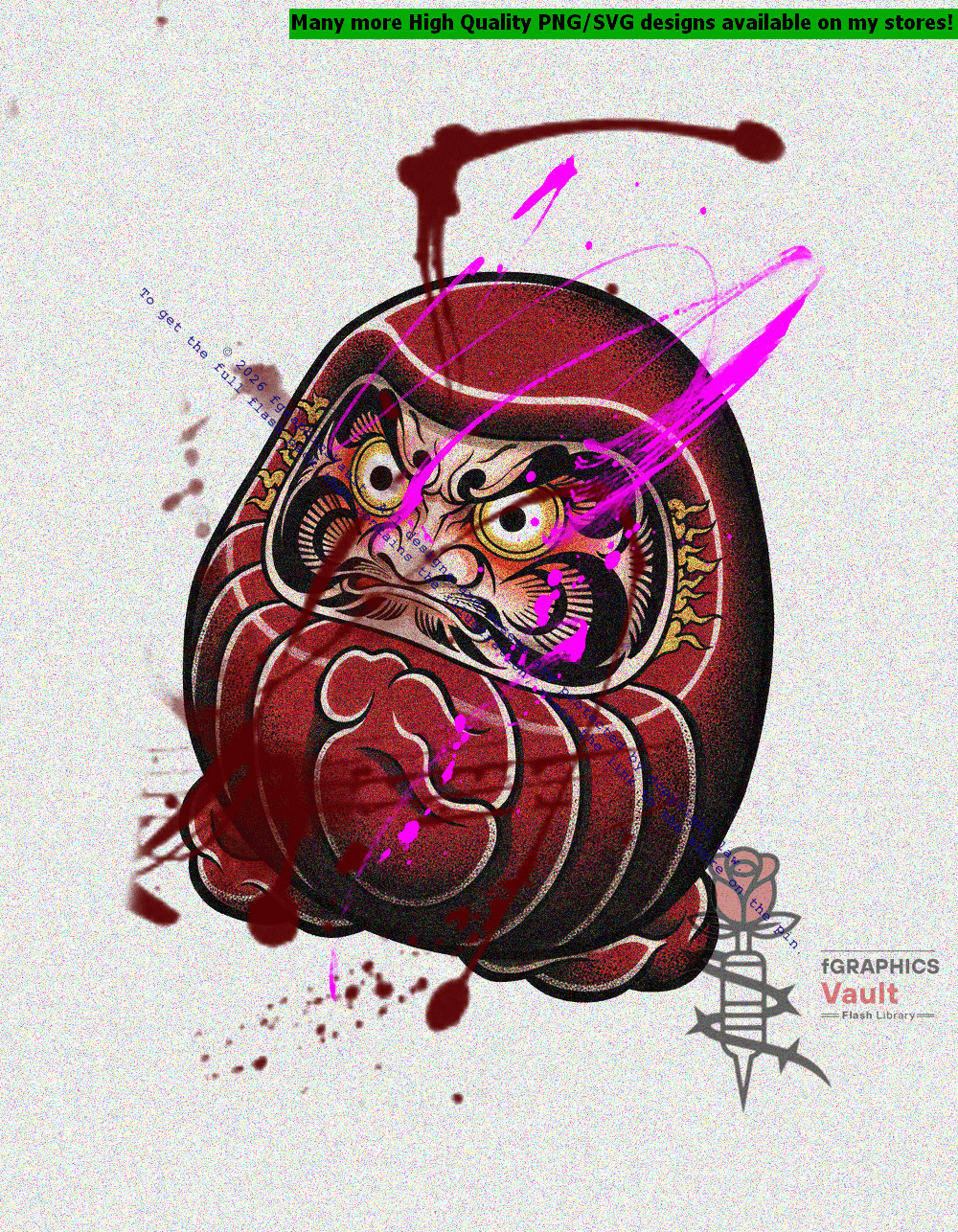 Traditional Japanese Daruma doll tattoo flash designs featuring irezumi-inspired artwork, symbolic good fortune motifs, and detailed reference illustrations.