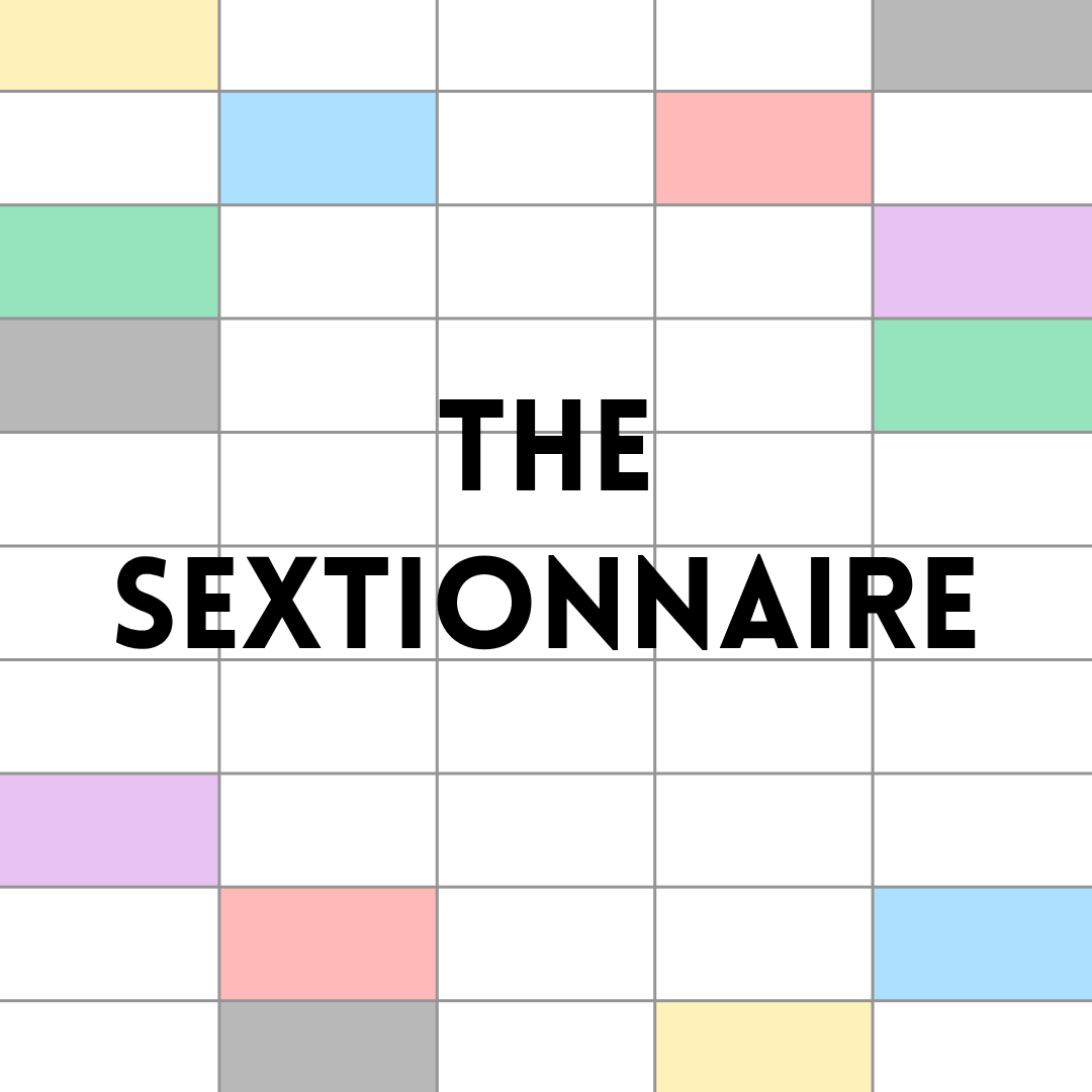 an image of a multi-colored spreadsheet with the title "THE SEXTIONNAIRE"
