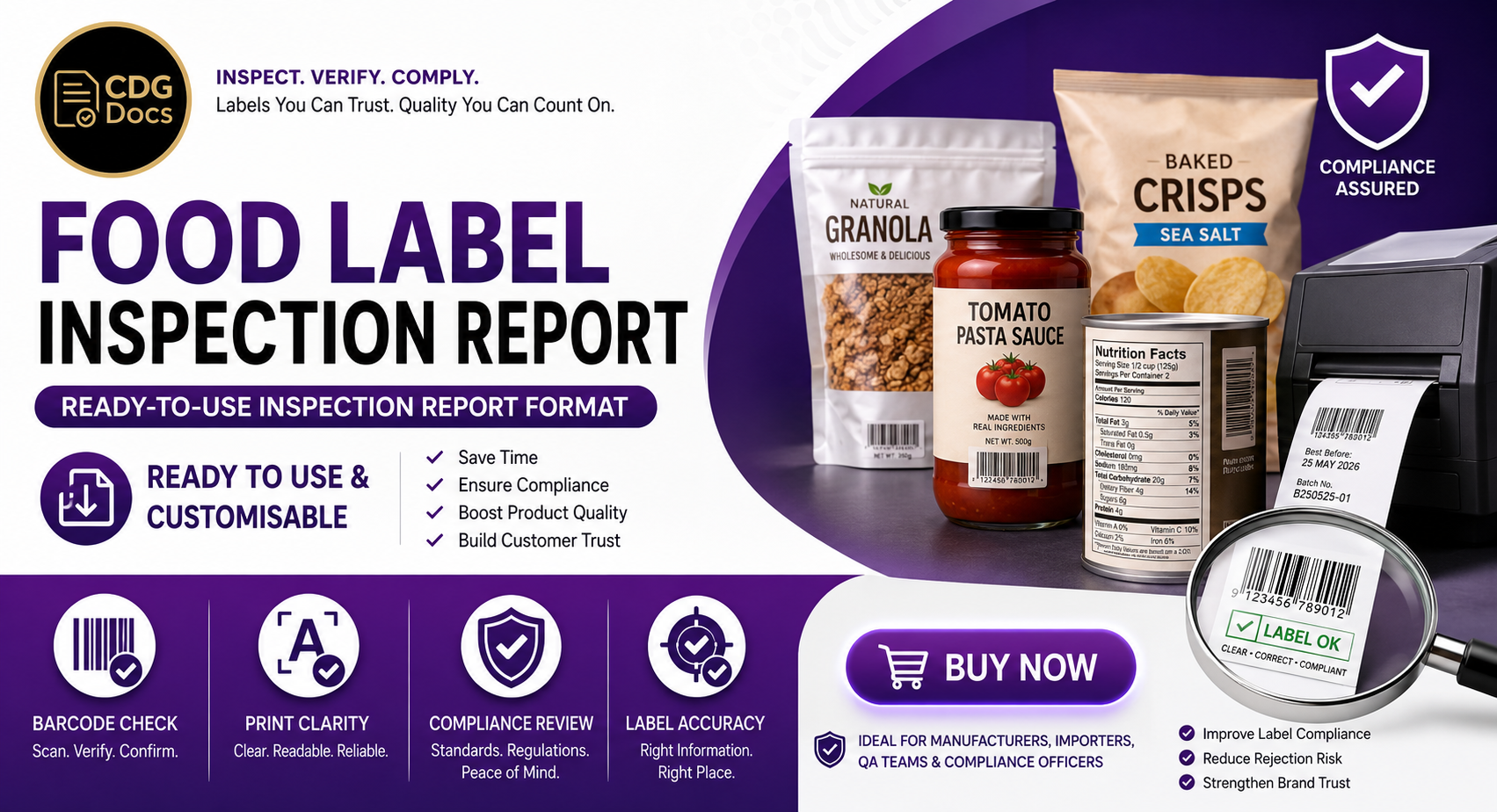 Label Review Checklist Food Label Inspection Report Template | Food Label Compliance Checklist ...