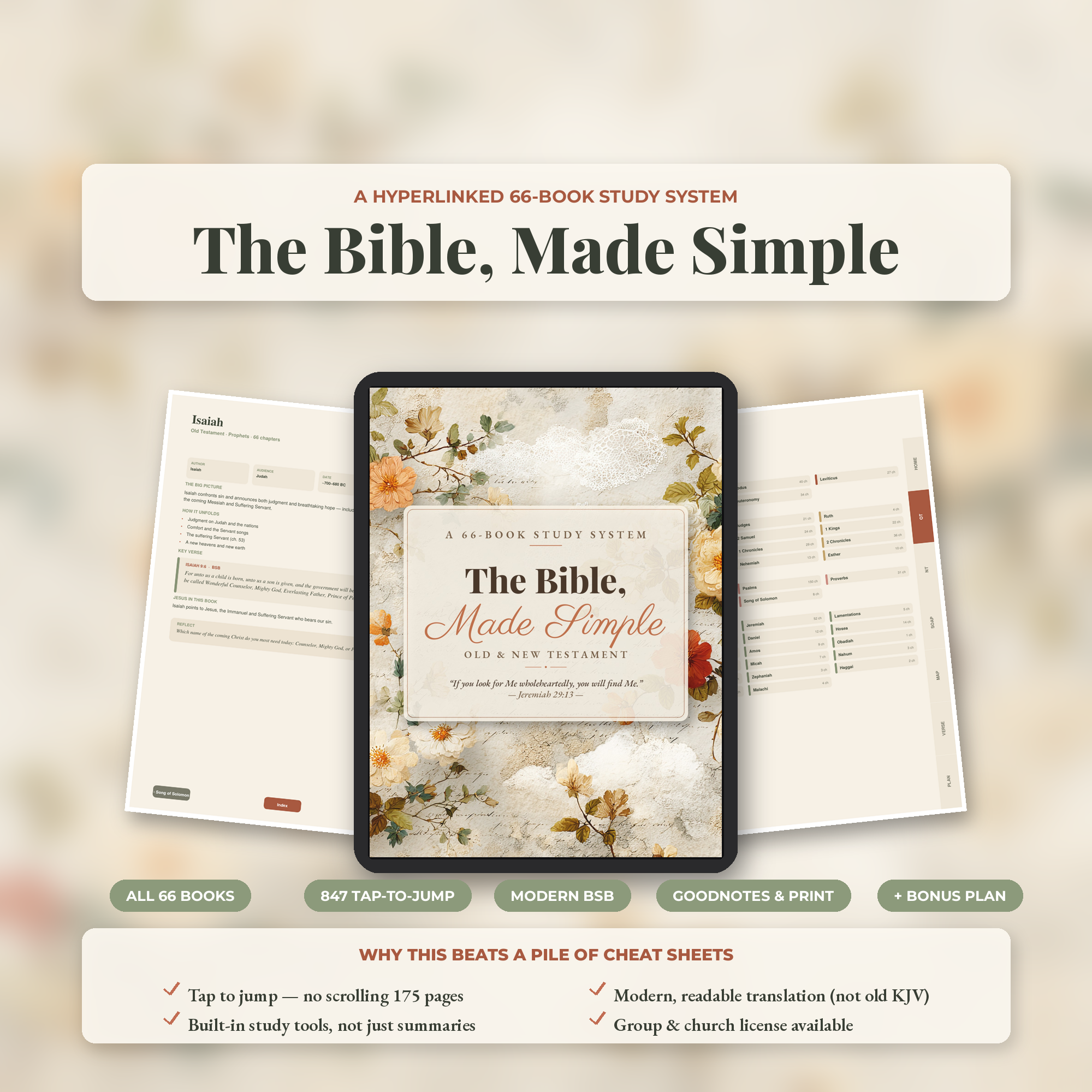 Beautiful Study Guide Bible Study Guide for Beginners, All 66 Books Summaries, Hyperlinked ...
