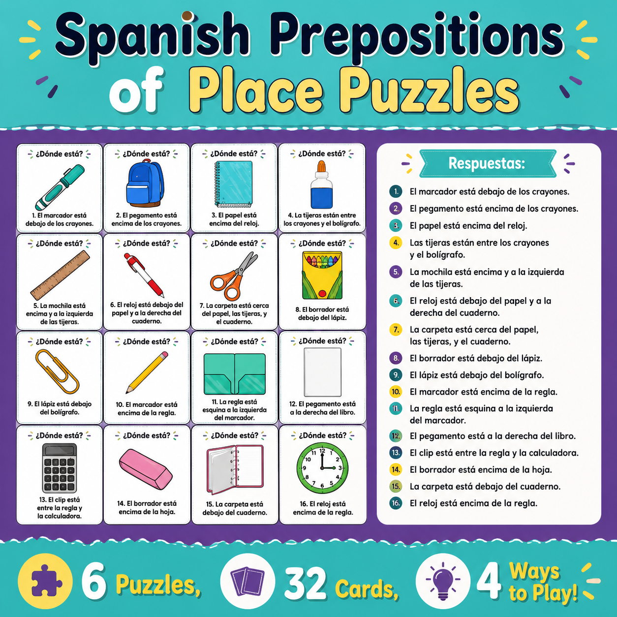 Spanish Prepositions of Place with Estar | Puzzle Activity & Practice