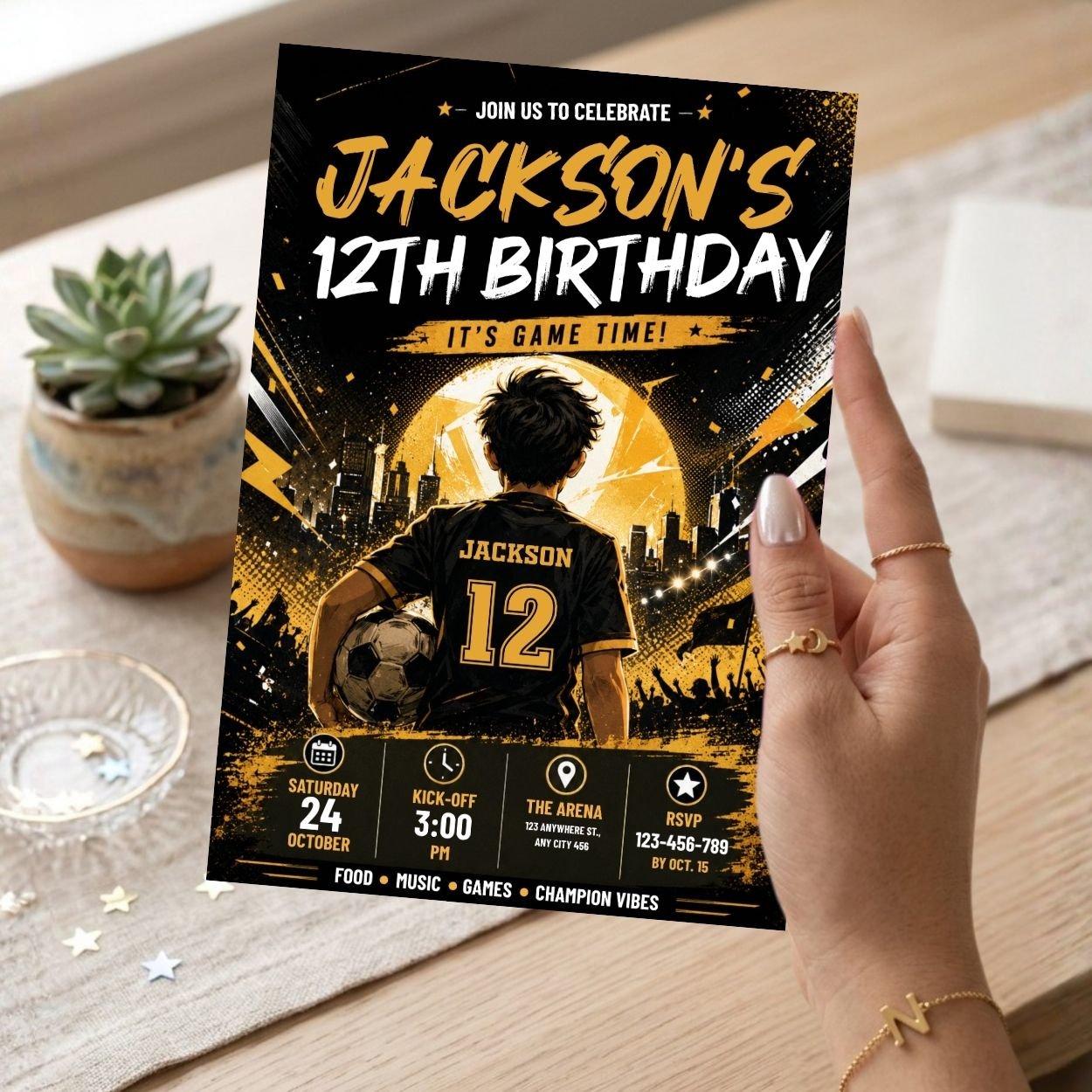 Soccer party invitation template for boys editable birthday invite with custom name and age