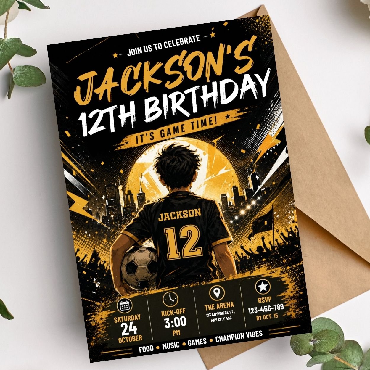 Personalized football birthday invite instant digital download editable Canva template