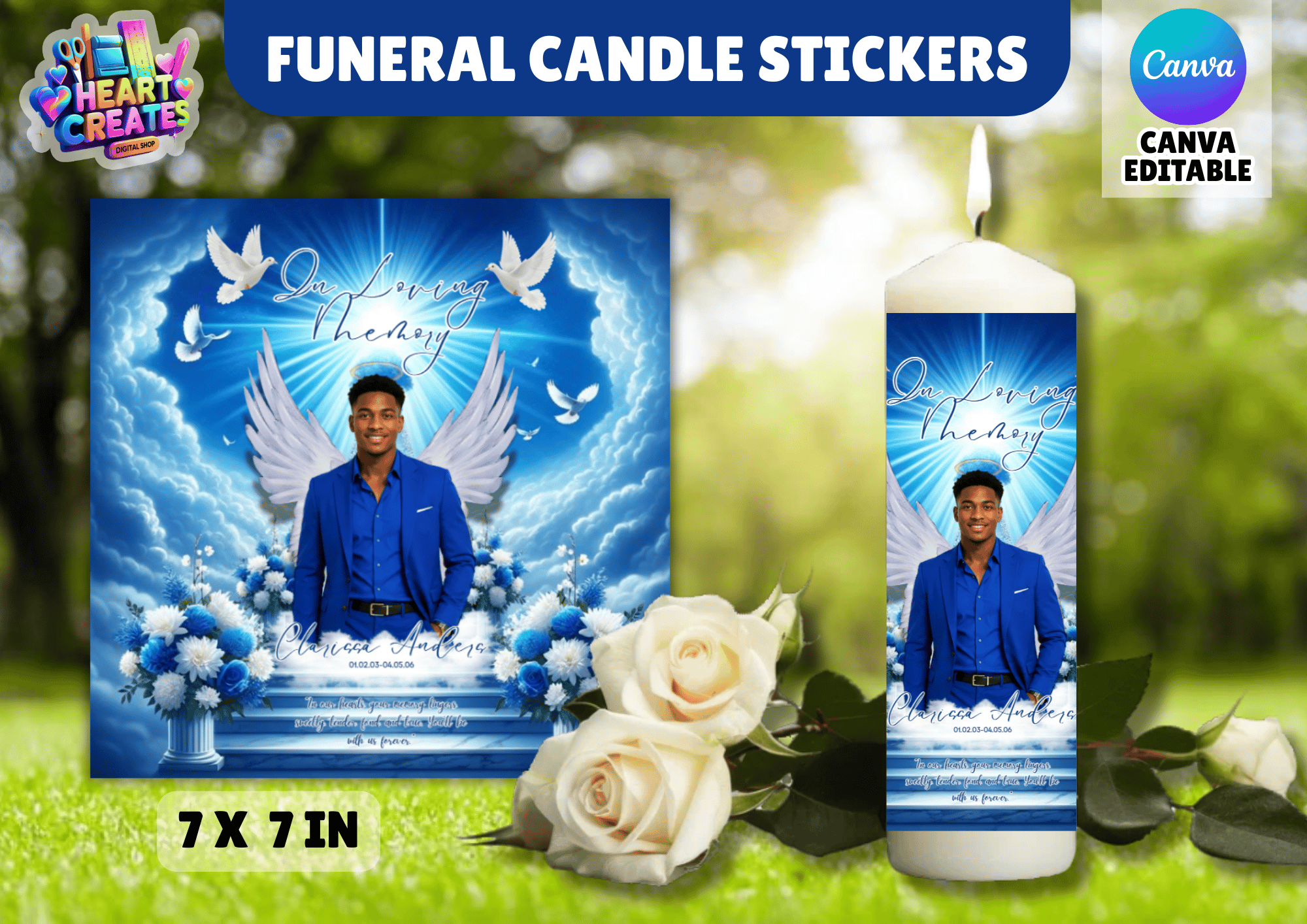 FUNERAL CANDLE STICKER (BLUE) - Payhip