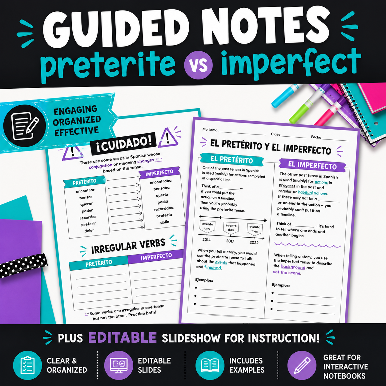 Spanish Preterite vs. Imperfect | Guided Notes & Slideshow Presentation