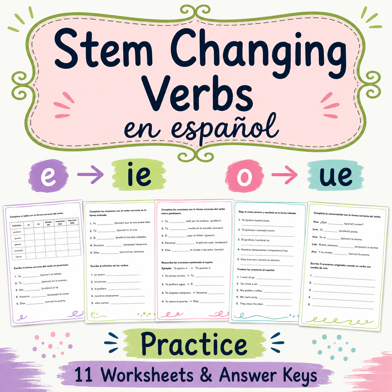 Stem-Changing Verbs in the Present Tense | Spanish Practice Worksheets