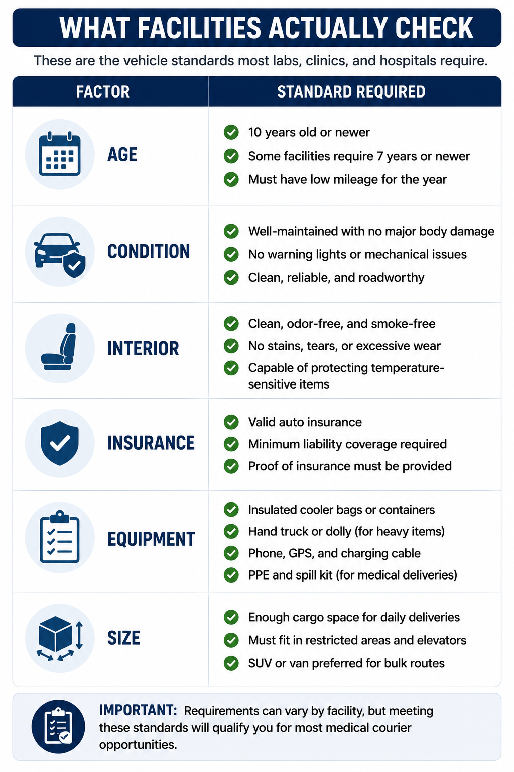 Medical Courier Vehicle Checklist chart