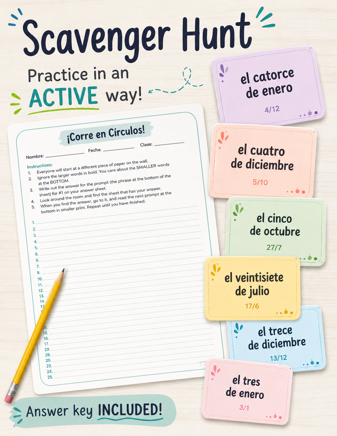 La Fecha | Say the Date in Spanish – Months of the Year ¡Corre en Círculos! Review Activity