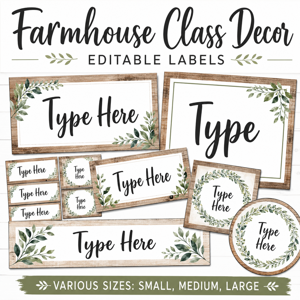 Farmhouse Classroom Decor | Editable Labels (Various Sizes)