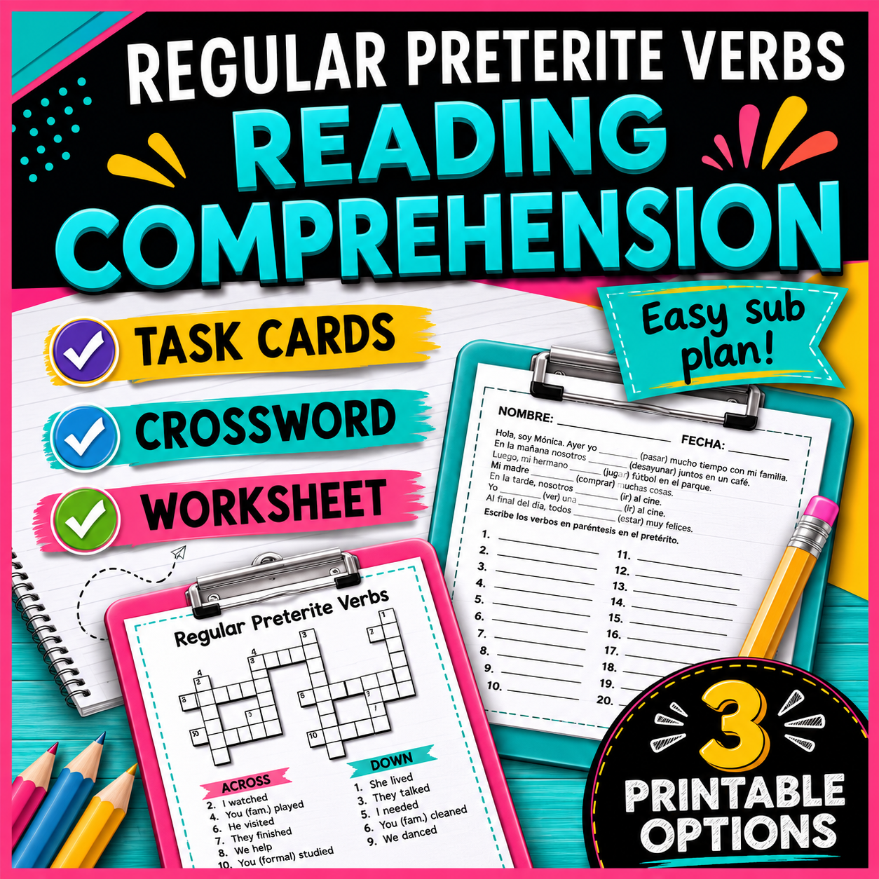 Regular Preterite Verbs | Spanish Reading Activities, Grammar Practice & Sub Plans
