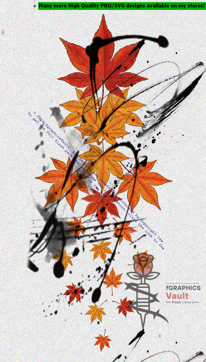 Japanese Maple Leaf Irezumi Flash Designs
