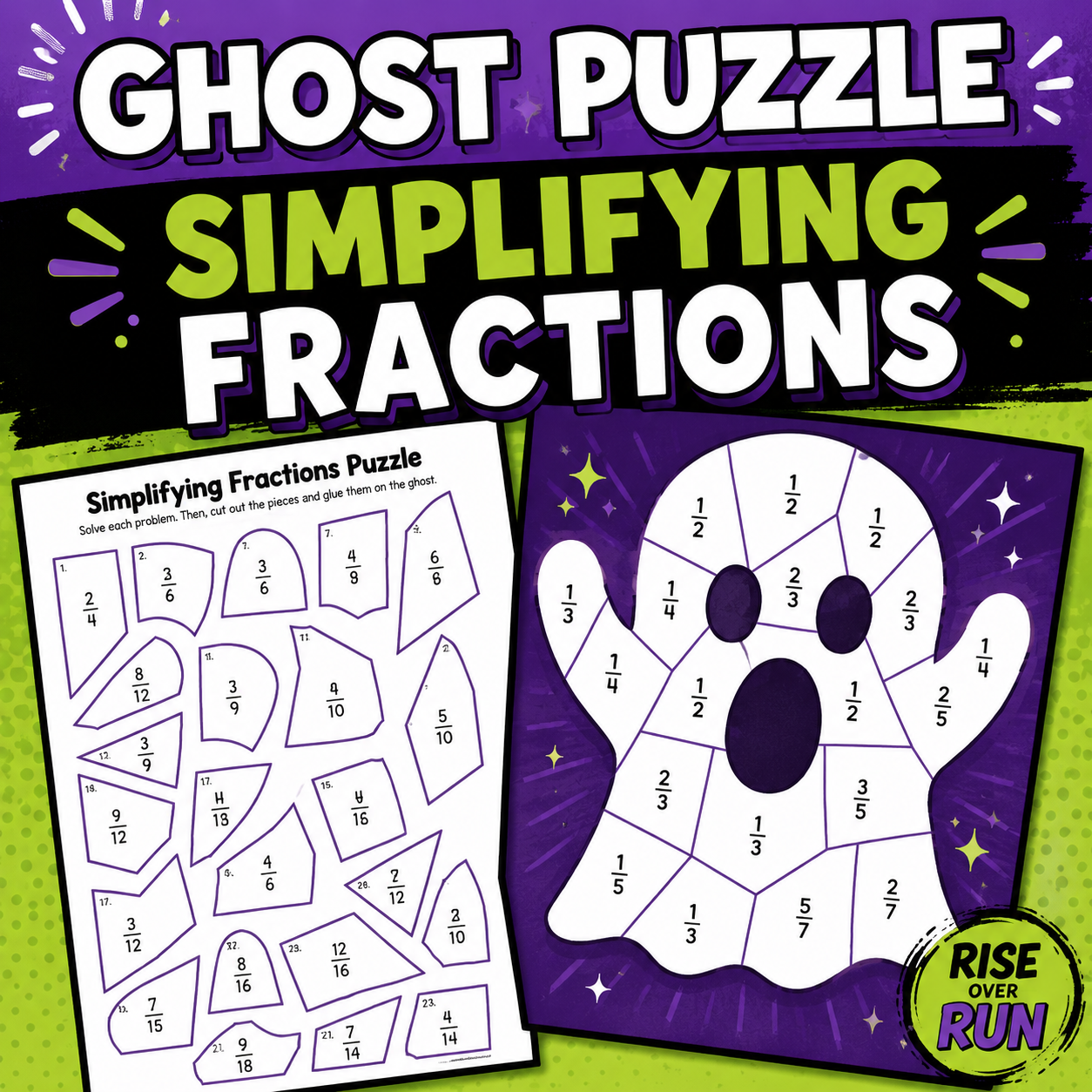 Halloween Math Ghost Puzzle | Simplifying & Equivalent Fractions Activity