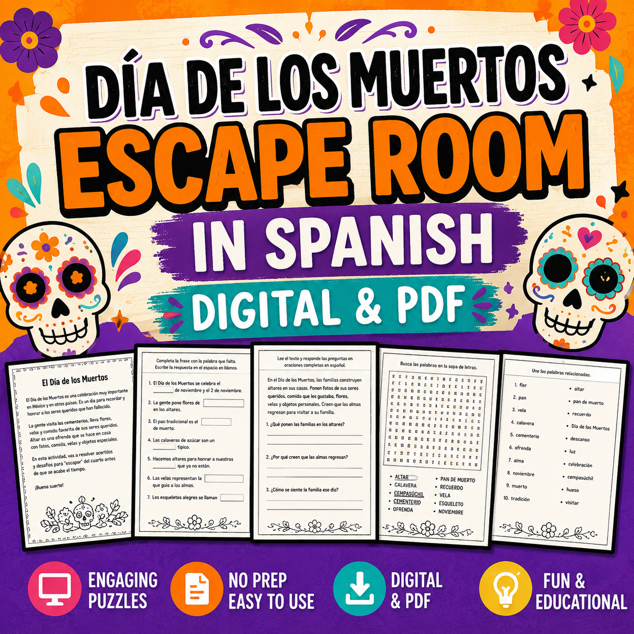 Día de los Muertos Escape Room | Spanish Day of the Dead Activity (Digital & Print)
