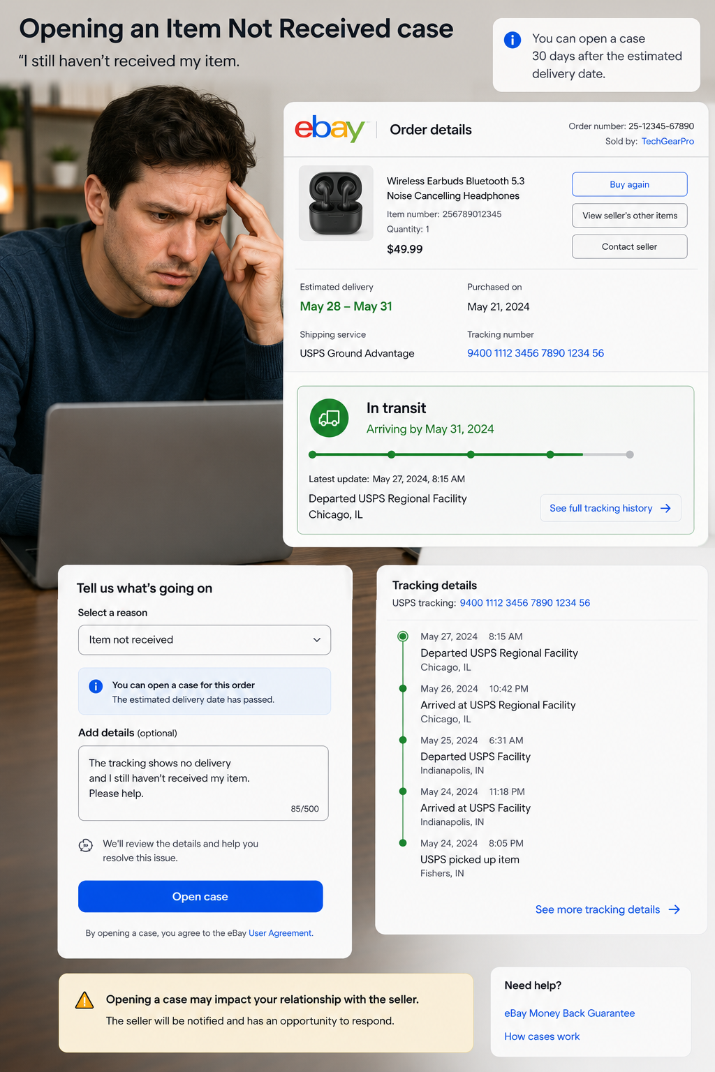 eBay buyer opening Item Not Received case despite active tracking