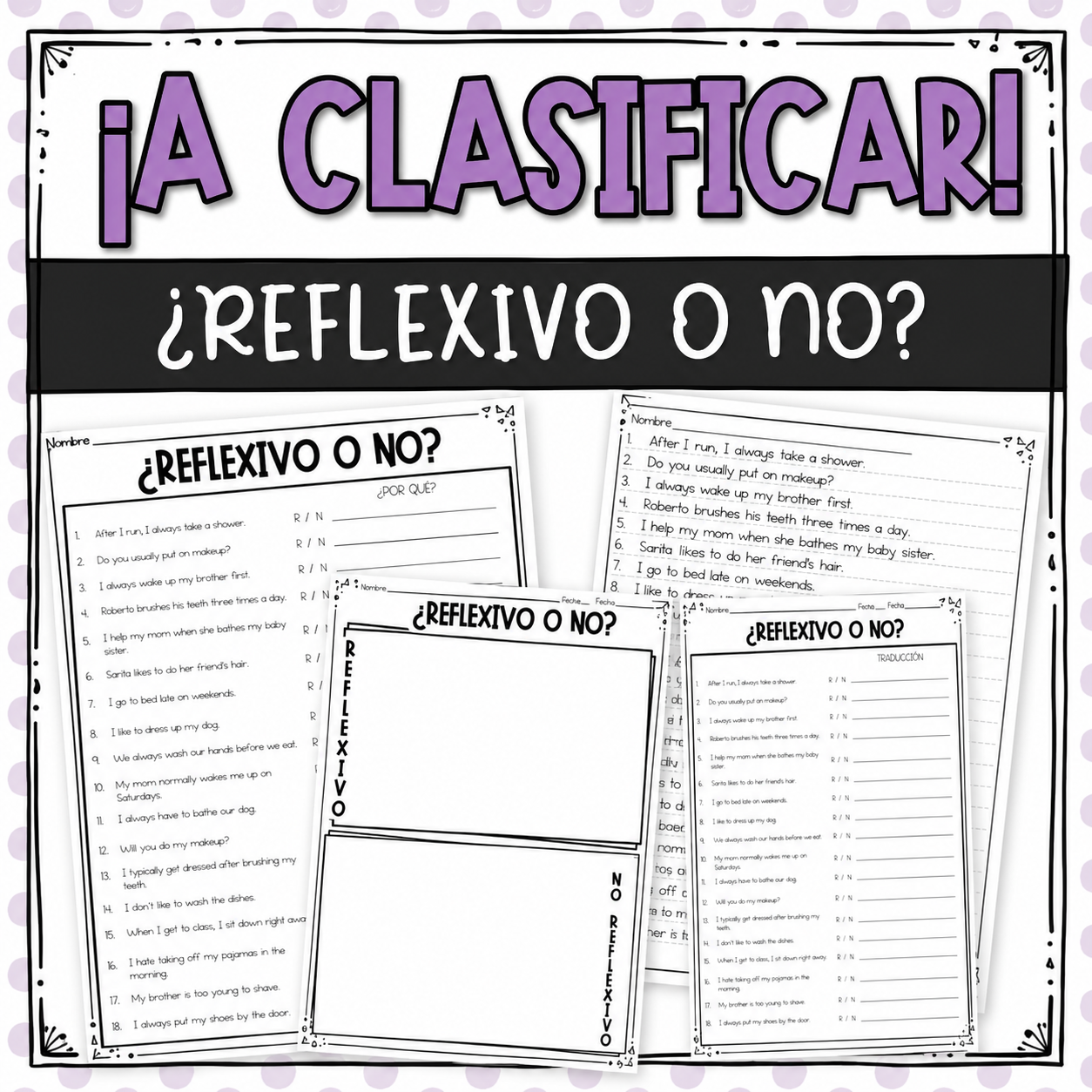 Spanish Reflexive Verbs | Sorting Activity & Practice Worksheets