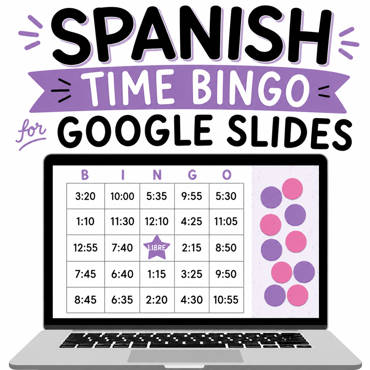 Telling Time in Spanish | La Hora Digital Clocks Bingo Game for Google Slides