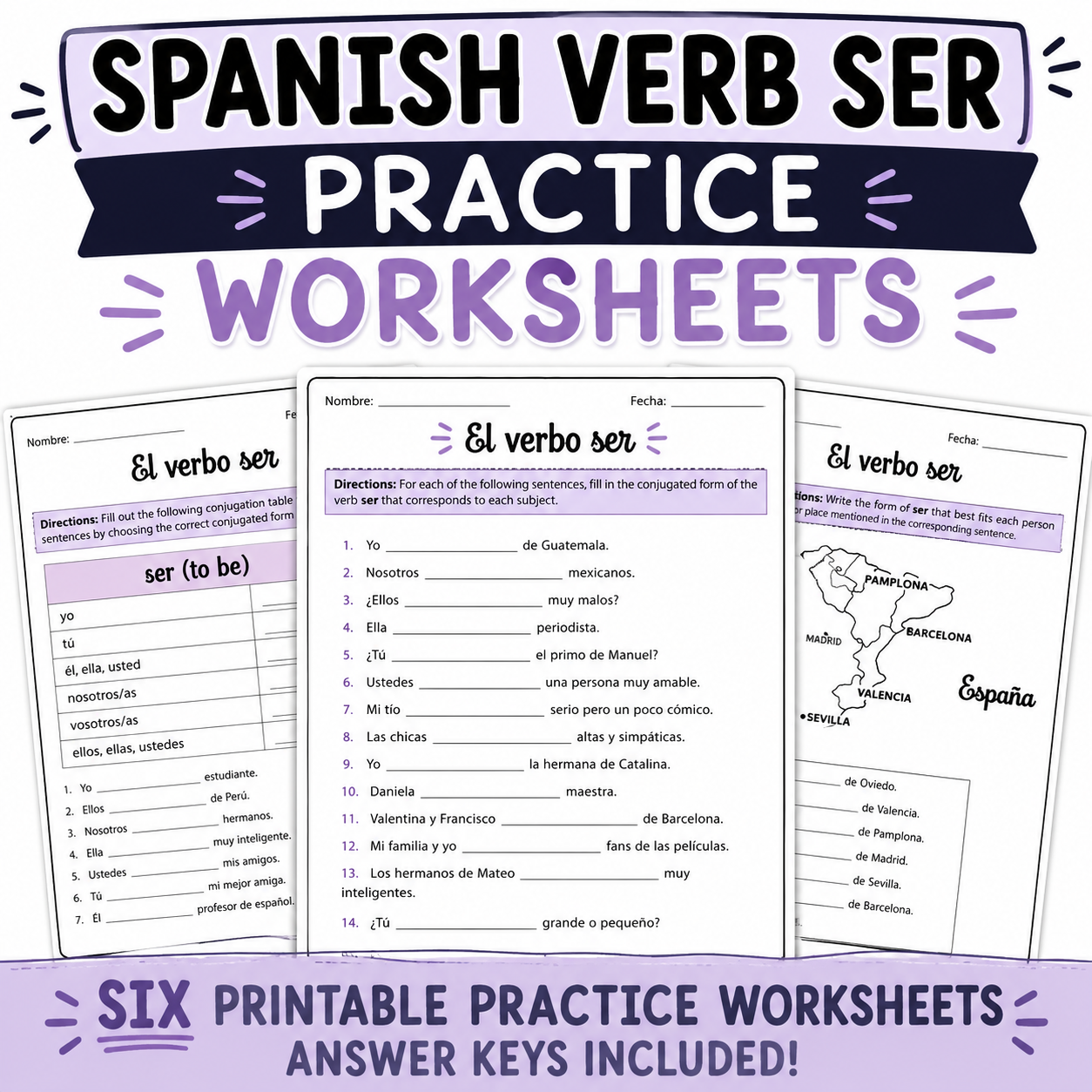 Spanish Verb SER | Practice Worksheets, Grammar & Conjugation Activities
