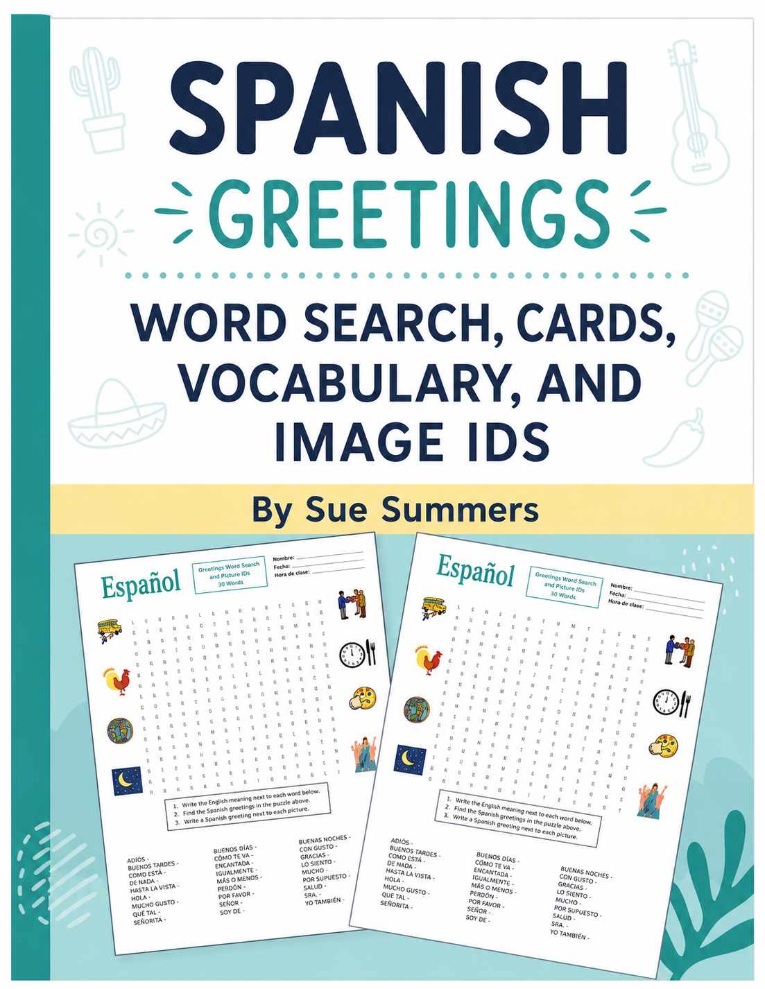 Spanish Greetings Word Search | Vocabulary Cards, Image IDs & Practice Activities