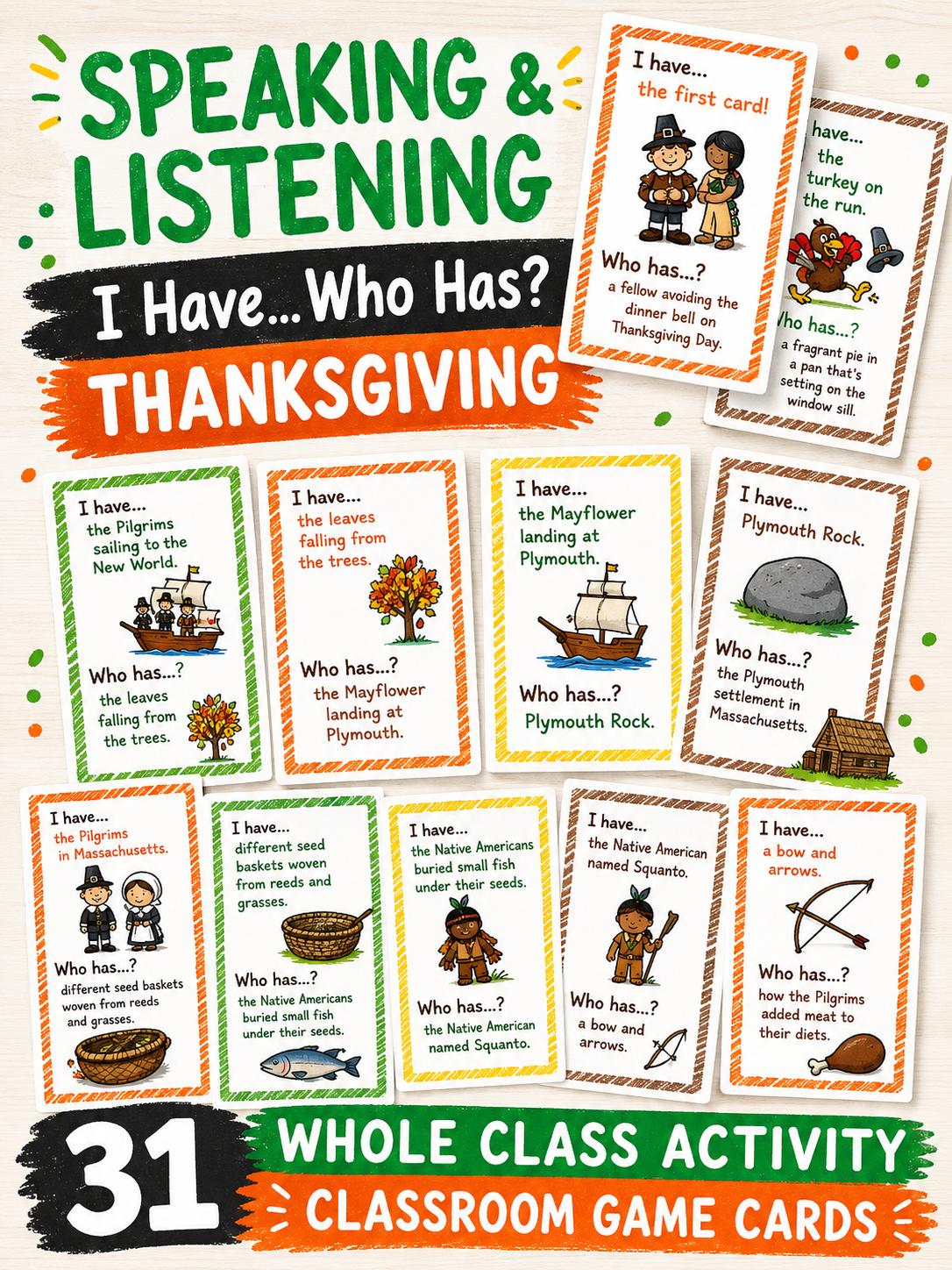 Thanksgiving “I Have, Who Has?” Game | Easy-Prep Class Activity