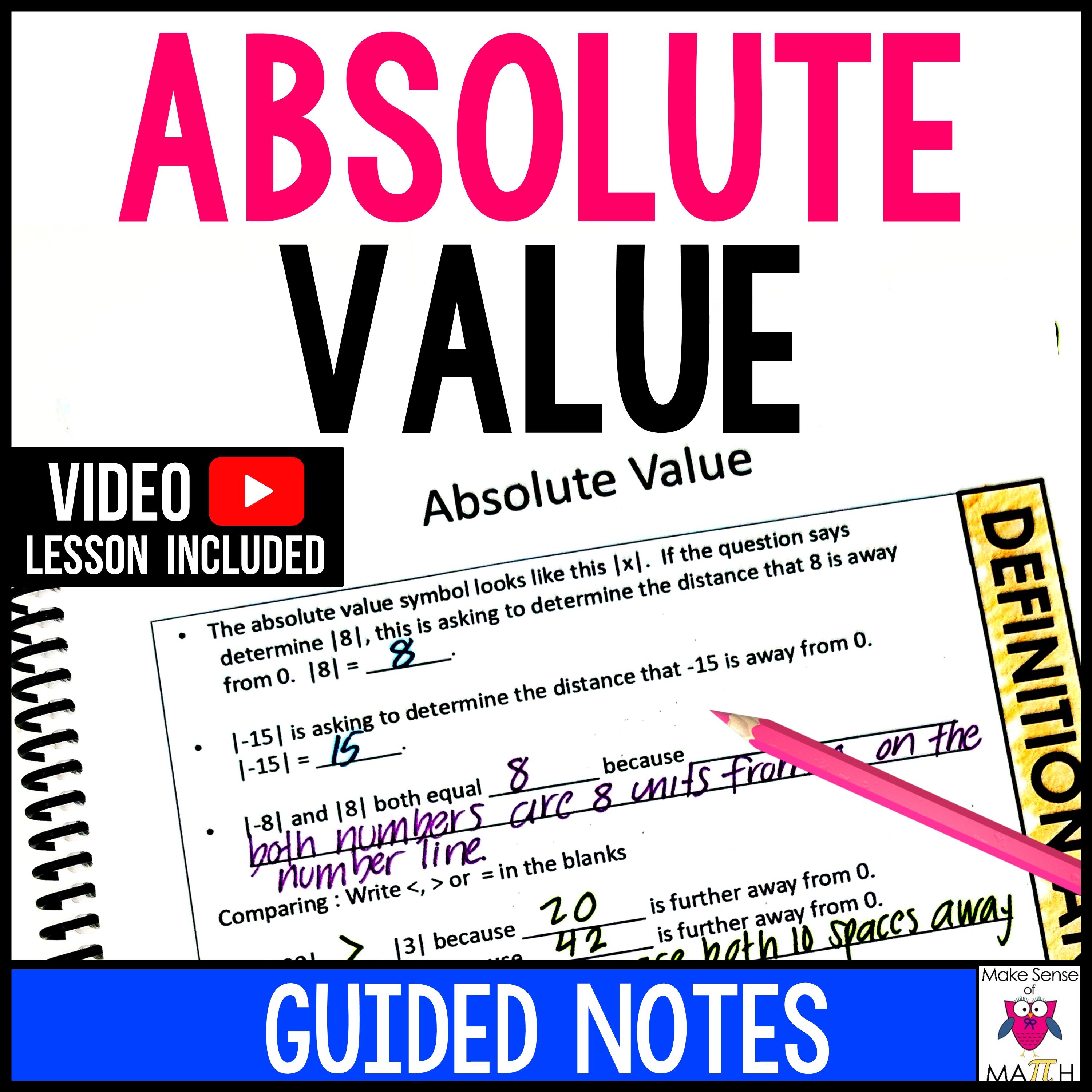 Absolute Value Guided Notes - Introduction to Absolute Value