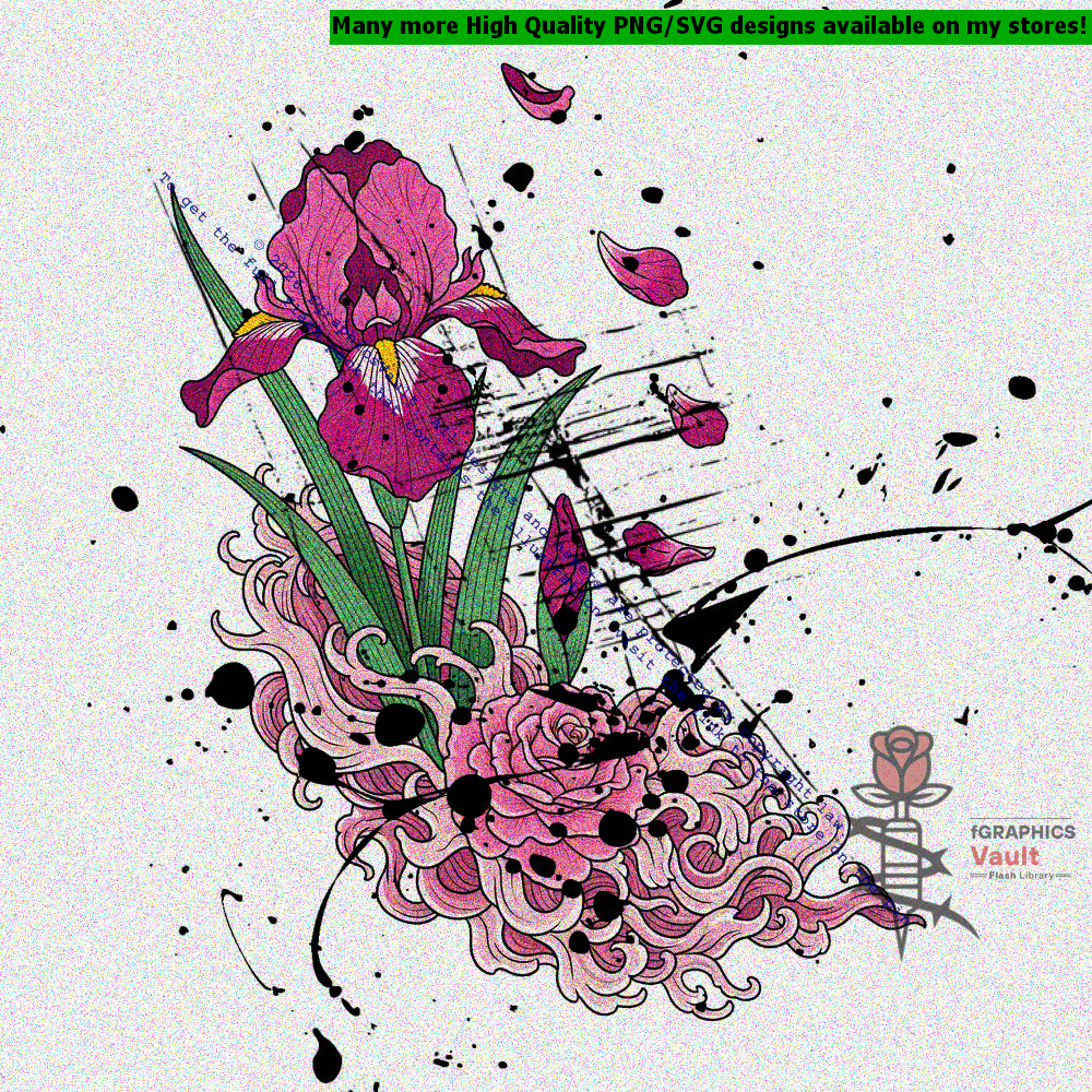 Authentic Japanese iris flower flash illustration designed for tattoo artists, apprentices, and traditional irezumi collectors.