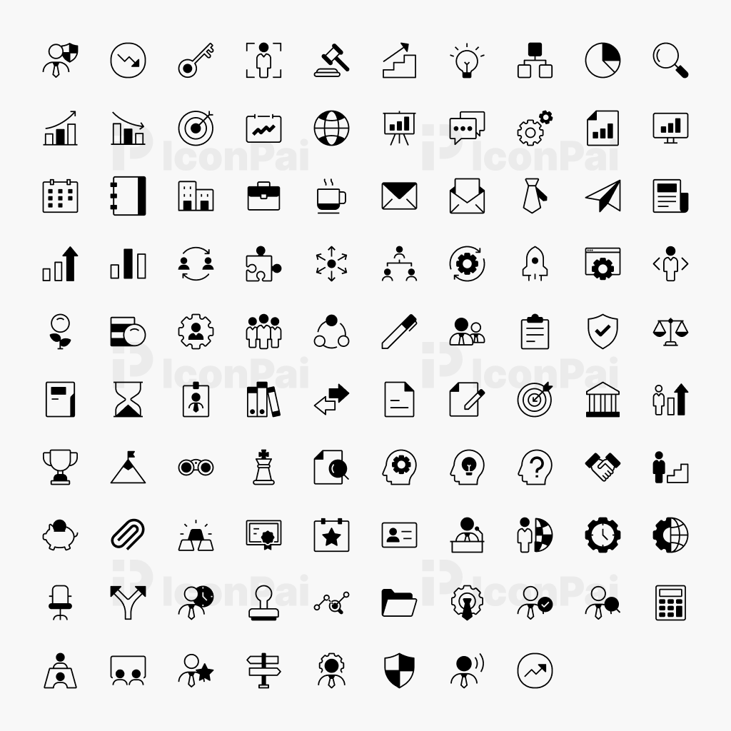 Corporate Management & Business Operations Icons – Half-Filled style preview of 98 business workflow, teamwork, analytics, and enterprise management icons.