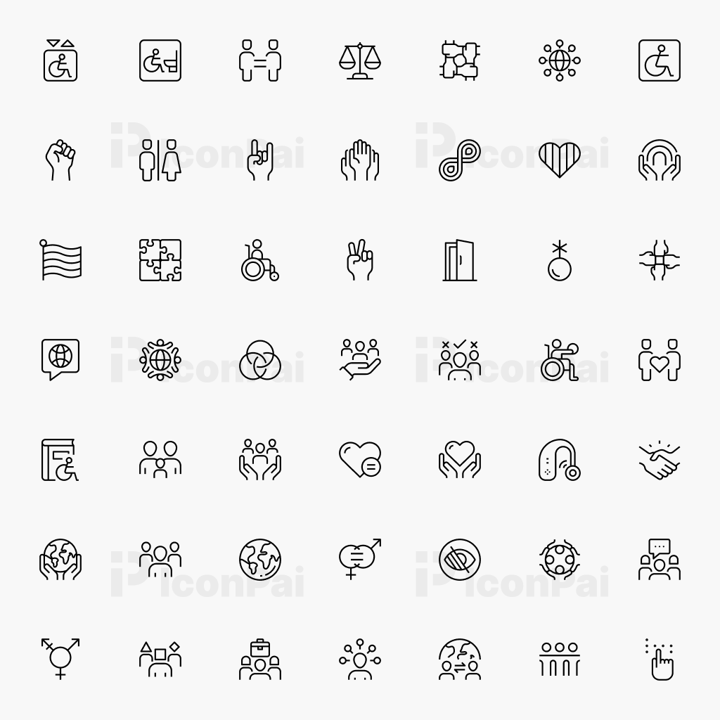 Diversity & Inclusion Icons – Thick line style preview of 50 diversity, teamwork, belonging, and inclusion icons.