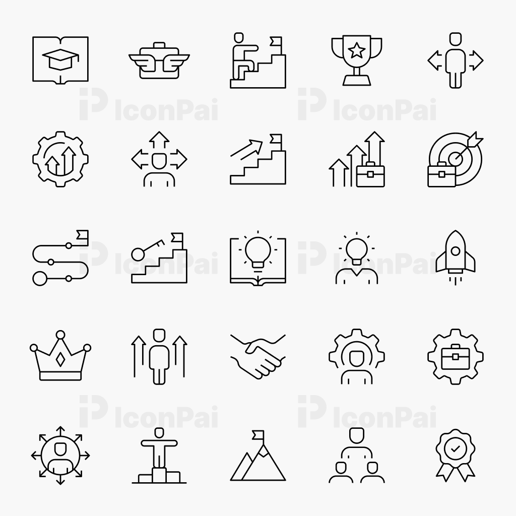Leadership & Career Growth Icons – Thin line style preview of 25 leadership, career development, and success icons.