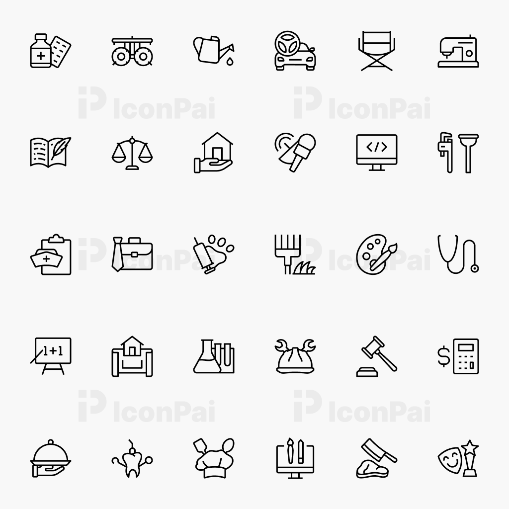 Professional Services Icons – Thick line style preview of 30 accounting, corporate, and professional service icons.