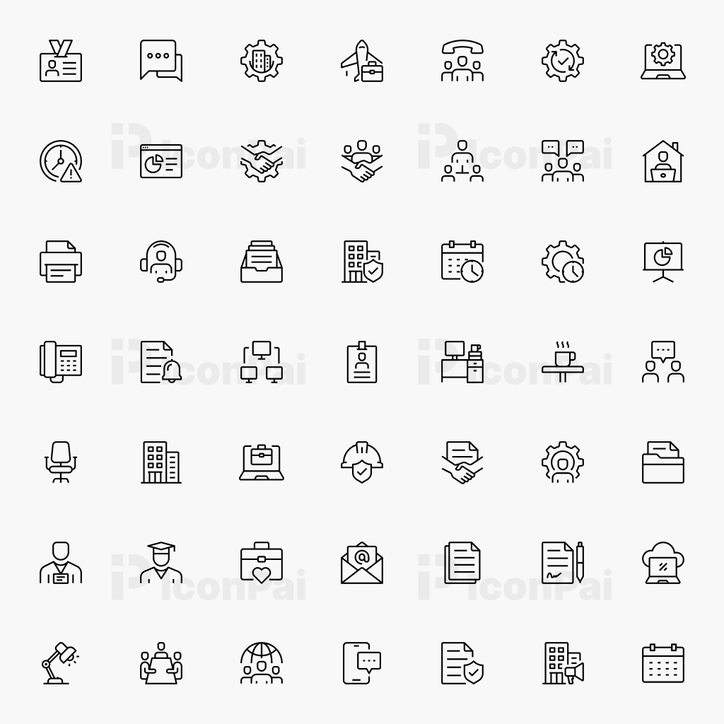 Corporate Office & Professional Work Icons – Thick line style preview of 50 corporate communication, HR, and office management icons.