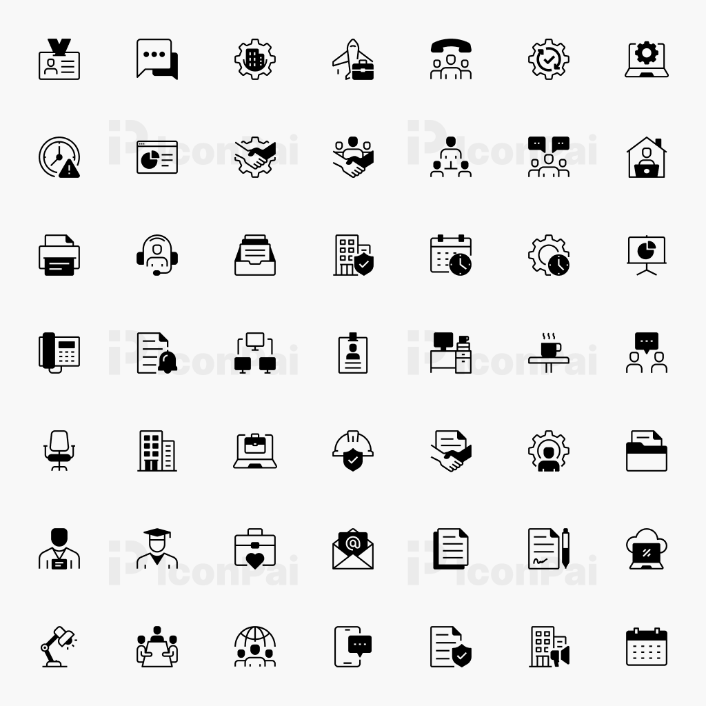 Corporate Office & Professional Work Icons – Half-Filled style preview of 50 workplace collaboration, employee, and professional business icons.