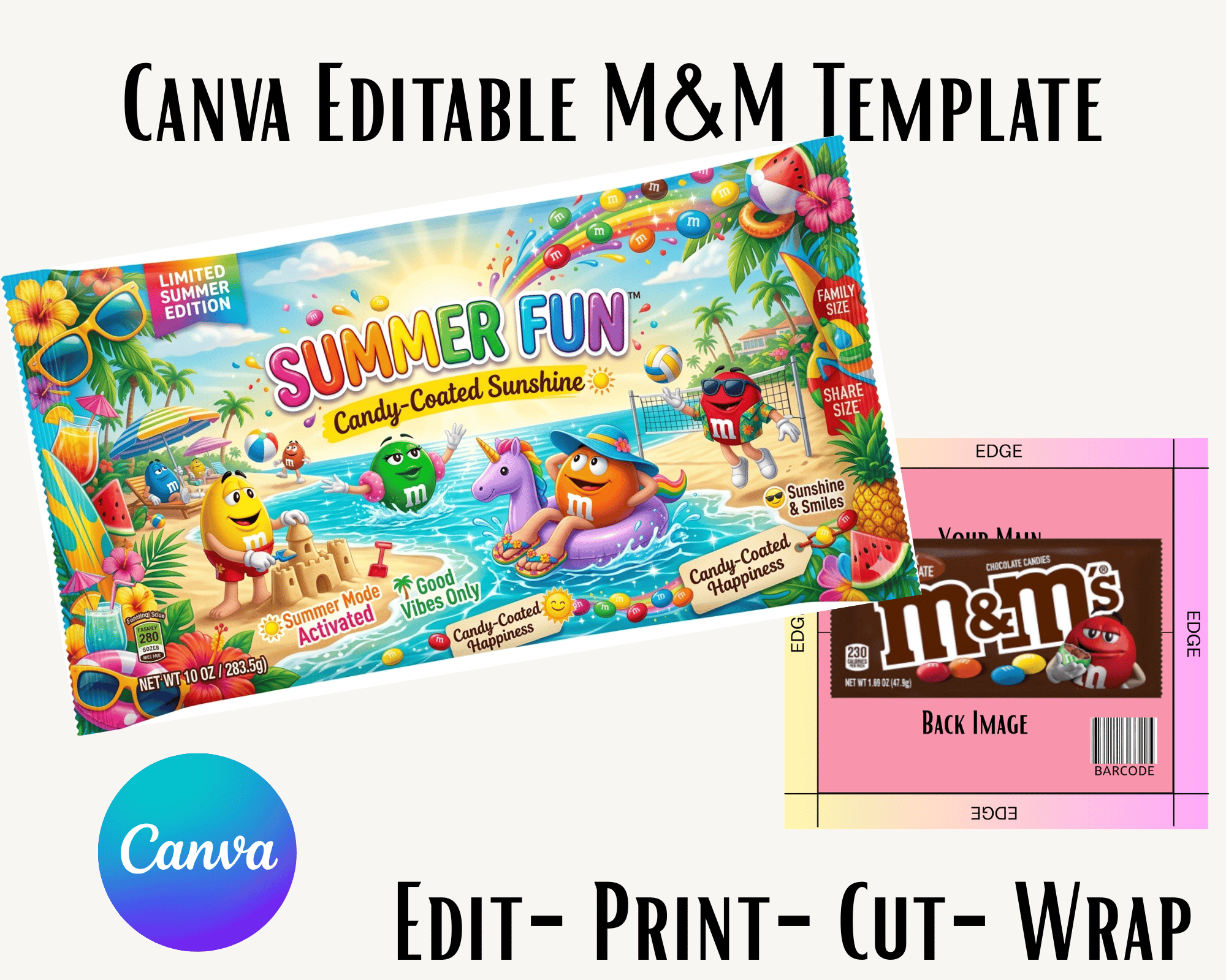 M&M 1.35 oz Candy Bag Canva Editable Template - Payhip
